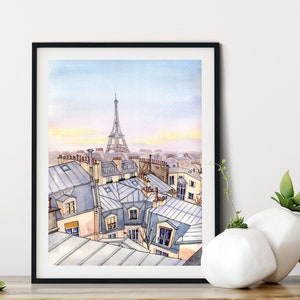 Paris Rooftops Watercolor Print: Eiffel Tower Art