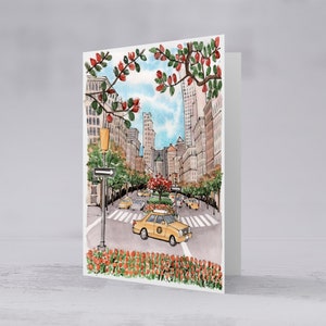 Jeu de cartes aquarelle : impressions d'automne sur Madison Avenue à New York, jeu de 10 cartes A2 avec enveloppes, faire-part vierges, papeterie de New York, thème Kate Spade