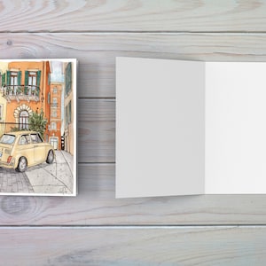 Cartes d'art Vérone Italie, jeu de cartes d'art Fiat jaune aquarelle, retraite, cadeau fantaisie pour collègue, invitation à une fête, papeterie féminine