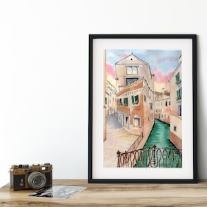 Venice Italy Watercolor Fine Art Print, Sunrise over the Venice Canals