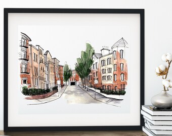 Streets of Dublin, Ireland Watercolor Fine Art Print, Home Office Decor, Large Wall Art