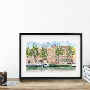 Amstel Canals Amsterdam Watercolor Art Poster Print