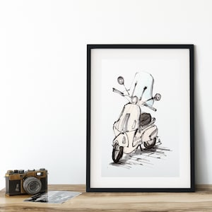 Vespa Scooter Poster Art Print, Descarga instantánea, Arte imprimible, Lindo arte de pared de acuarela