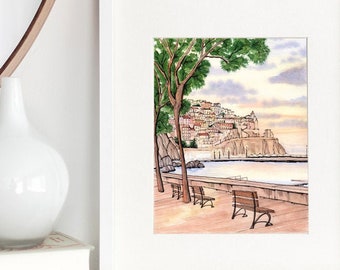 Amalfi Coast Italy, Fine Art Watercolor Print