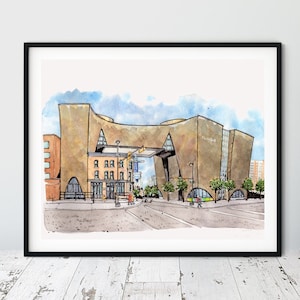 Studio Bell Calgary Watercolor Print, Calgary Art, NMC Studio Bell art print, Calgary Urban Sketch, Calgary skyline art Calgary office decor