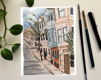 Istanbul Turkey Watercolor Fine Art Print, Streets of Istanbul Fall Themed Decor