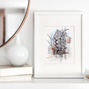 West Village Cafe Watercolor Art Print: NYC Urban Sketch