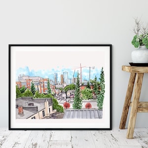 Inglewood Calgary Watercolor Print, Calgary Art, Calgary Skyline, 9th Avenue Urban Sketch, Calgary Inglewood Art Print Office Decor Painting