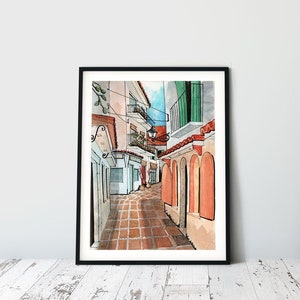 Marbella Print, Marbella Spain Watercolor, Spain Street Scene, Spain Watercolor Print, Marbella Streets, Marbella Art, Spanish Street