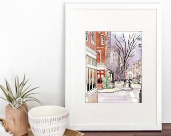 New York Winter Watercolor Wall Art Print