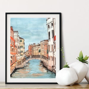 Venice, Italy Sunset in fall, watercolor art print, office wall art, travel watercolor, Venice Canals, home decor, fall decor, Europe art