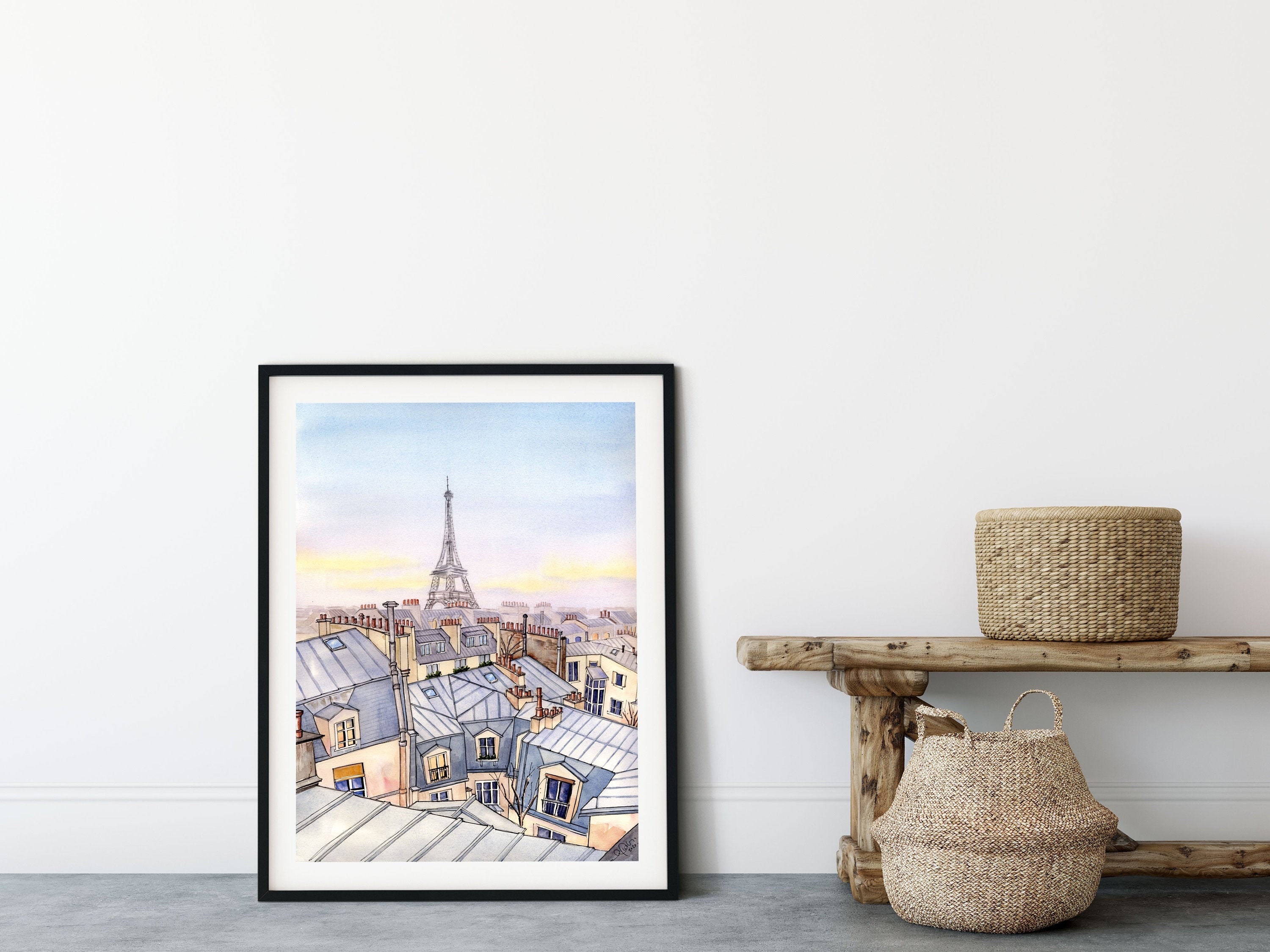 Paris Skyline Watercolor Art Print Large Wall Art Poster | Etsy