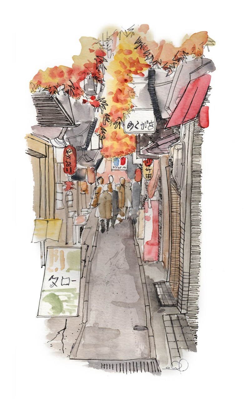 Art Collectibles Architectural Rendering Japan Art Print Shinjuku Art Architectural Illustration Shinjuku Alley Urban Sketch Drawing Illustration