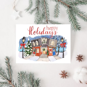 Cartes de vacances imprimables, téléchargement instantané Village de Noël vierge à l’intérieur de la carte de vœux