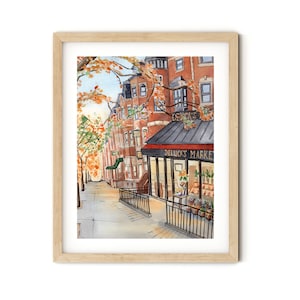 Boston Watercolor Fine Art Print, Large Wall Decor, Boston in the Fall