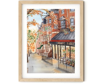 Boston Watercolor Fine Art Print, Large Wall Decor, Boston in the Fall
