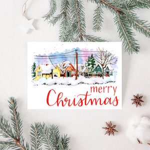 Ski Town Christmas Wydrukuj świąteczne karty, natychmiastowe pobranie pustej wewnątrz kartki z pozdrowieniami