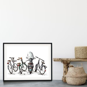 Bicycle Posse Poster Art Print, Descarga instantánea, Arte imprimible, Lindo arte de pared de acuarela