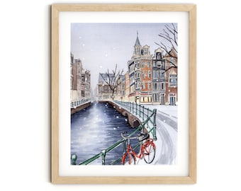 Amsterdam in Winter Watercolor Art Print