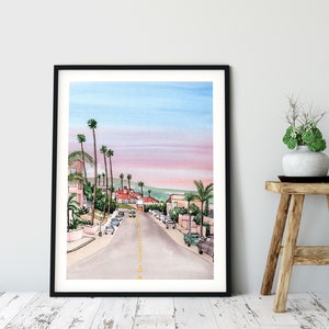 Los Angeles Sunset, Large Watercolor Poster Fine Art Print