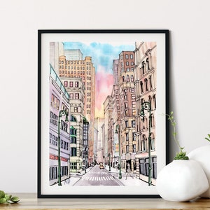 New York City Streets: Colorful Watercolor Wall Art Print