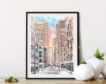 New York City Streets: Colorful Watercolor Wall Art Print
