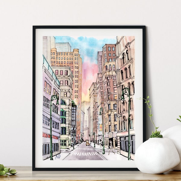 New York City Streets: Colorful Watercolor Wall Art Print