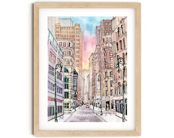 New York City Streets: Colorful Watercolor Wall Art Print