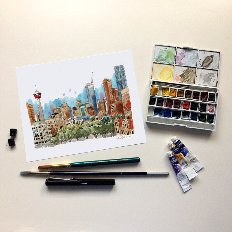 Calgary Skyline Print Calgary Art Calgary Watercolor Print Etsy