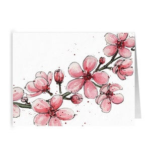 Papeterie en fleurs de cerisier, cartes pliées vierges à l'intérieur, invitations à des fêtes, cartes de remerciement, cartes d'anniversaire vierges, cartes A2 pour elle