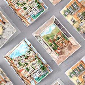 Art du voyage : lot de 15 cartes pliées A2 européennes, vierges à l'intérieur avec enveloppes. Cadeaux de moins de 40 ans