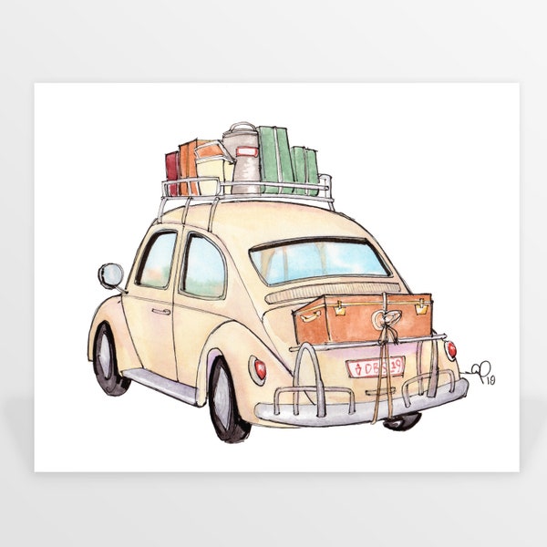 Volkswagen Beetle Vintage Travel Printable Art, Instant Download