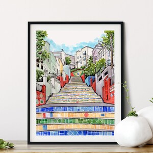 Rio de Janeiro Watercolor Art Prints: Sugarloaf Mountain & Selaron Steps image 2
