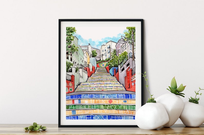 Rio de Janeiro Watercolor Art Prints: Sugarloaf Mountain & Selaron Steps image 2