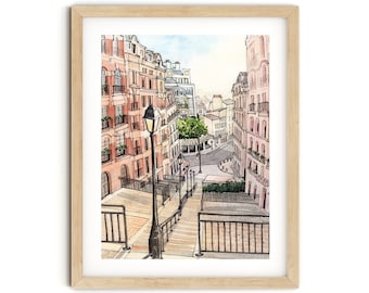 Montmartre Paris Watercolor Art Print: Romantic Parisian Decor