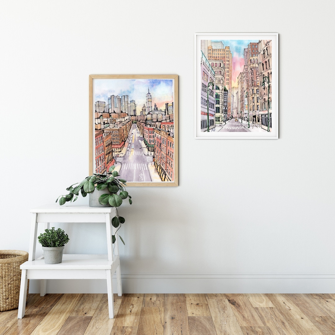 New York City Watercolor Art Prints: Set of 2 Housewarming Gifts - Etsy