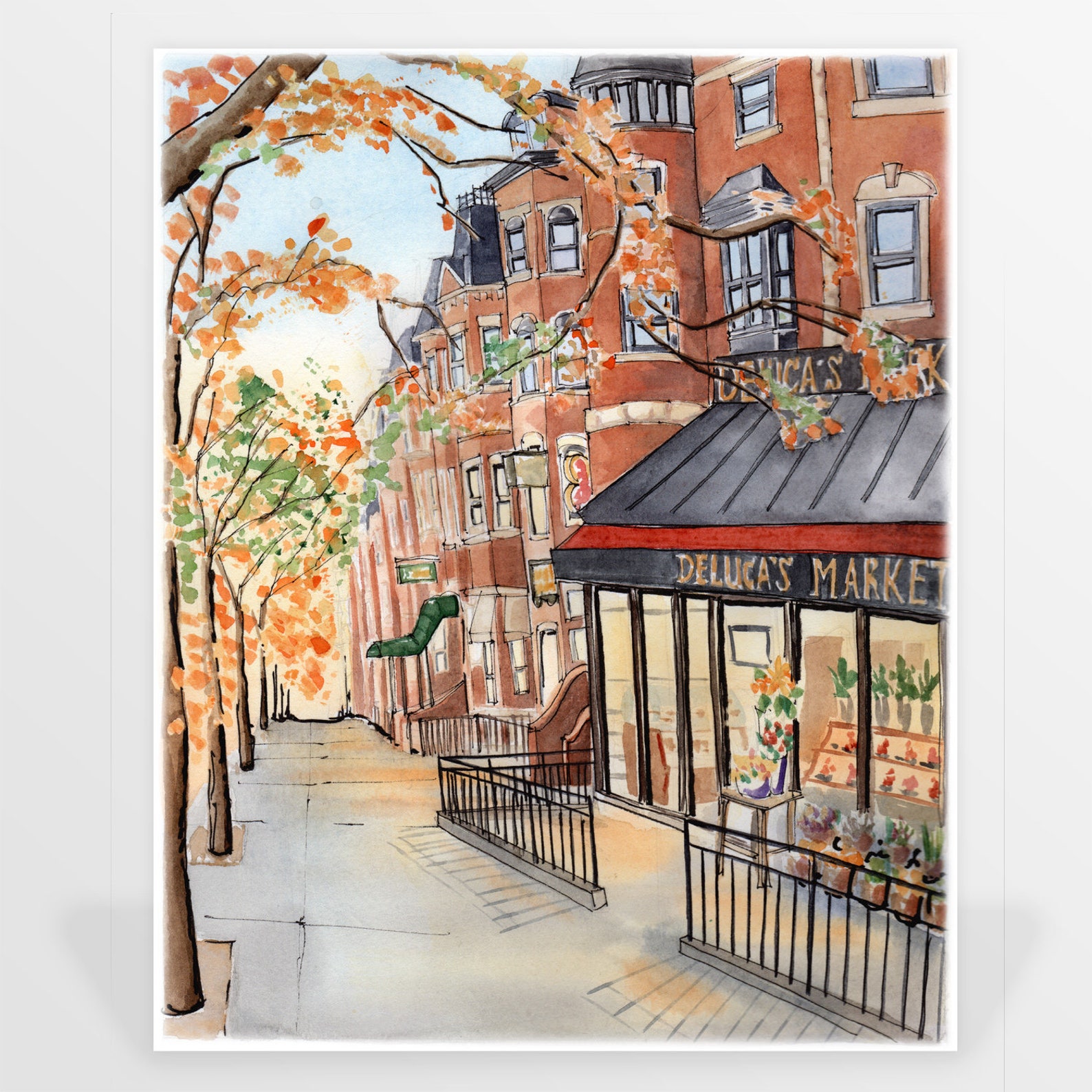 Boston Watercolor Fine Art Print, Large Wall Decor, Boston in the Fall ...