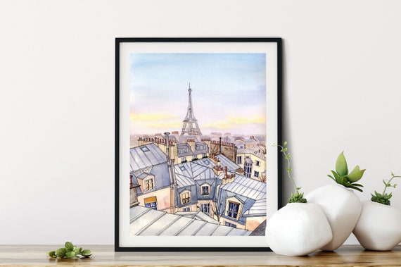 Paris Rooftops Watercolor Print: Eiffel Tower Art