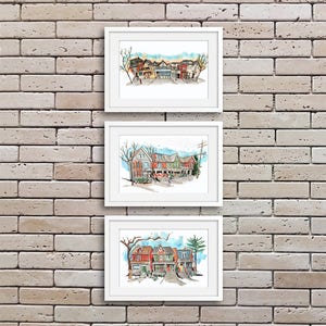 Toronto Watercolor Art Prints: Urban House Sketches, Set of 3