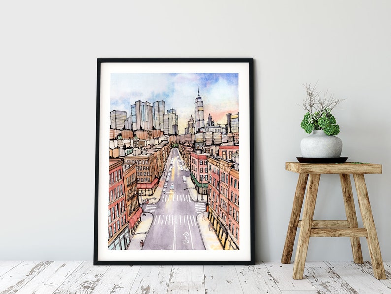Large Art Prints New York City at Sunrise Watercolor Print Etsy