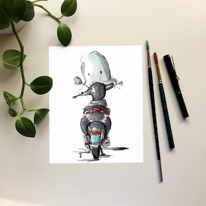 Impresión de arte del cartel de Vespa Scooter gris, descarga instantánea, arte imprimible, lindo arte de la pared de la acuarela