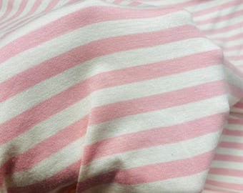 Carnation pink and off white stripes Jersey knit 60” WIDE, Striped stretchy fabric, pinkstripes fabric, apparel fabrics, stripe knit fabric,