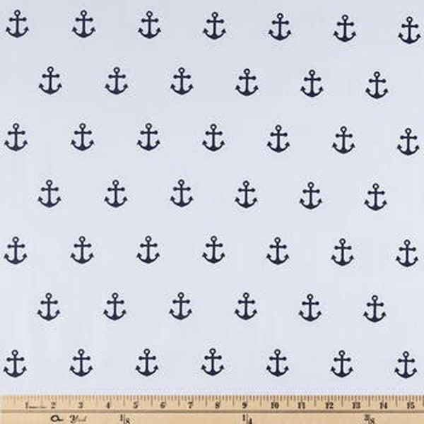 White & Navy Anchor Apparel Fabric, Apparel Fabric, quilting cotton, nautical apparel fabric, 100% cotton fabric, navy white nautical cotton