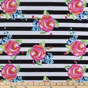 Watercolor Rose Stripe Apparel Fabric, quilting floral cotton, apparel fabric, 100% cotton fabric,