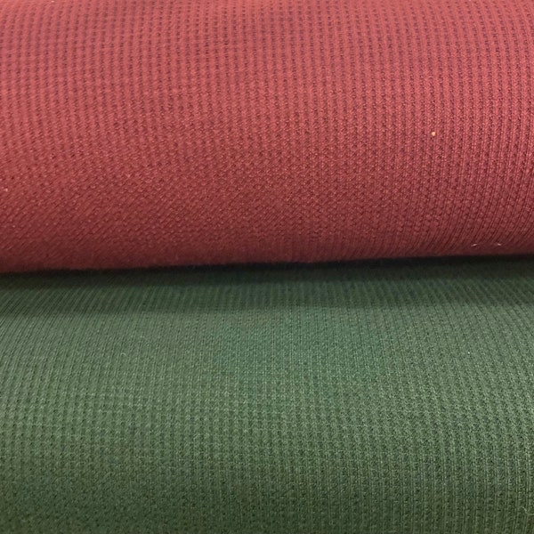 Hunter green burgundy waffle  Knit Fabric, thanksgiving Apparel Fabric, fall waffle fabric, apparel fabric, stretchy  Waffle Knit Fab