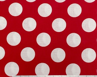 White large dots on red Apparel Fabric, 100% cotton woven, white dotted cotton fabric, apparel fabric, red dots fabric, Minnie Mouse dress