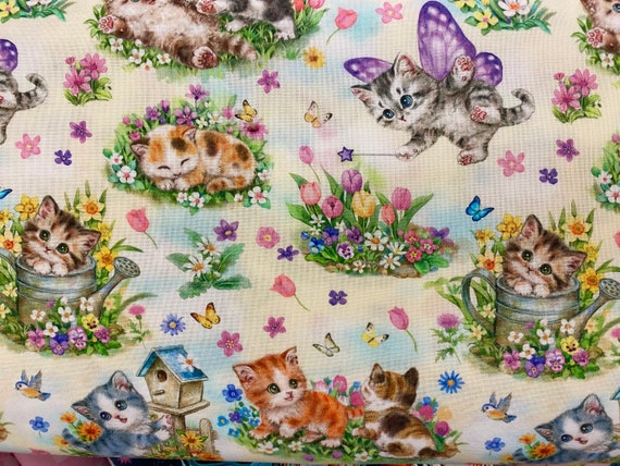 Cats floral Apparel Fabric,cat  animal Fabric, 100% quilting cotton, apparel  fabric,