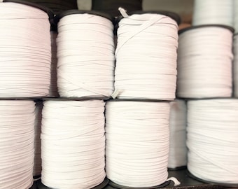 1/4 inch white braided elastic, mask elastic, elastic, white wide elastic, wide braided elastic, quarter white elastics, scrunchy