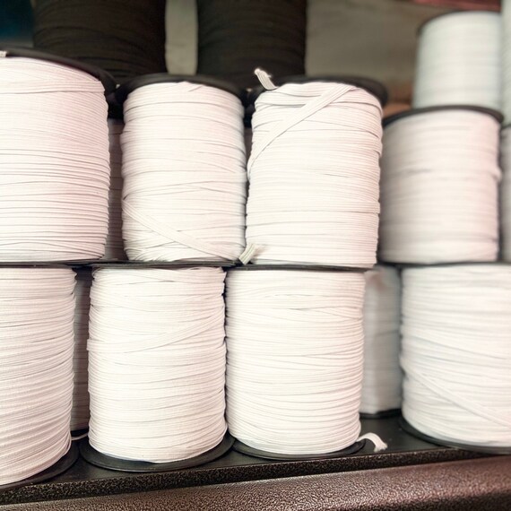 1/4 inch white braided elastic, mask elastic, elastic, white wide elastic, wide braided elastic, quarter white elastics, scrunchy