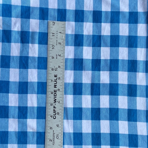 Blue white checkered stretchy jersey knit fabric, buffalo plaid stretchy knit, blue squares fabric, blue white plaid cotton Lycra knit